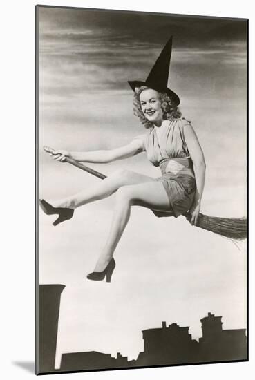 Halloween, Woman on Broomstick-null-Mounted Art Print