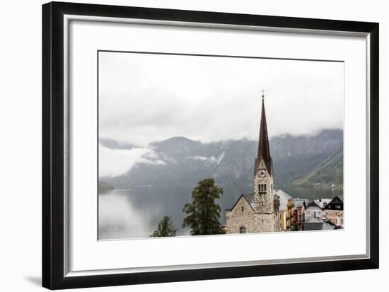 Hallstatt, Salzkammergut Region, Austria: Village By Lake On A Rainy Day With Low-Hanging Clouds-Axel Brunst-Framed Photographic Print