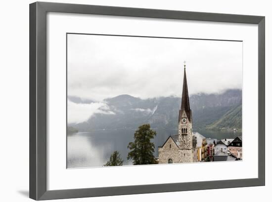 Hallstatt, Salzkammergut Region, Austria: Village By Lake On A Rainy Day With Low-Hanging Clouds-Axel Brunst-Framed Photographic Print
