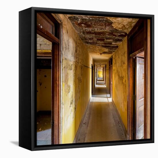 Hallway of an Abandoned Building in Butte, Montana-James White-Framed Premier Image Canvas