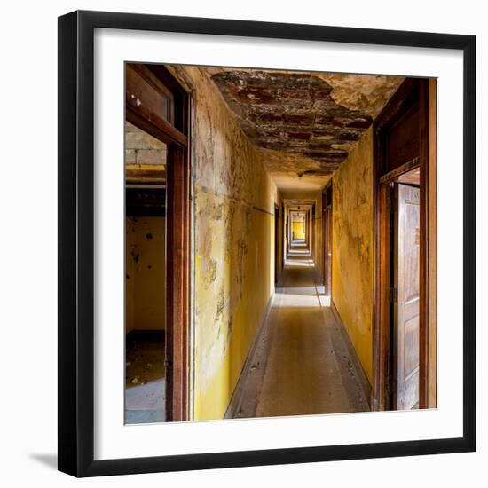 Hallway of an Abandoned Building in Butte, Montana-James White-Framed Photographic Print