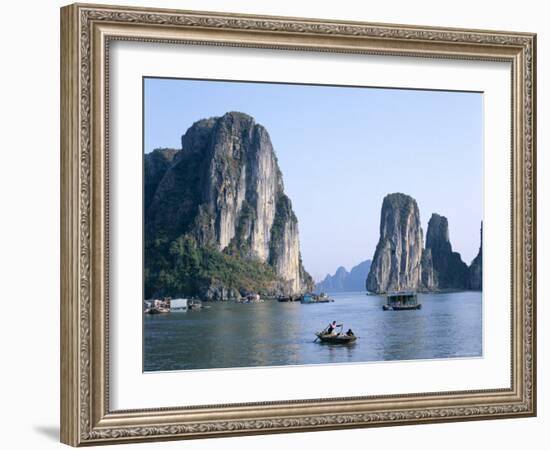 Halong Bay, Karst Limestone Rocks, House Boats, Vietnam-Steve Vidler-Framed Photographic Print