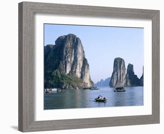 Halong Bay, Karst Limestone Rocks, House Boats, Vietnam-Steve Vidler-Framed Photographic Print