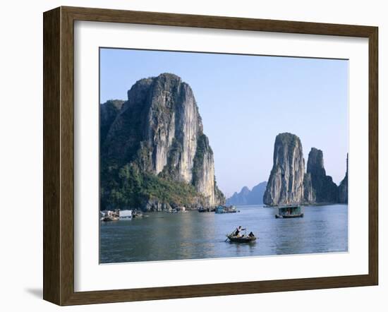 Halong Bay, Karst Limestone Rocks, House Boats, Vietnam-Steve Vidler-Framed Photographic Print