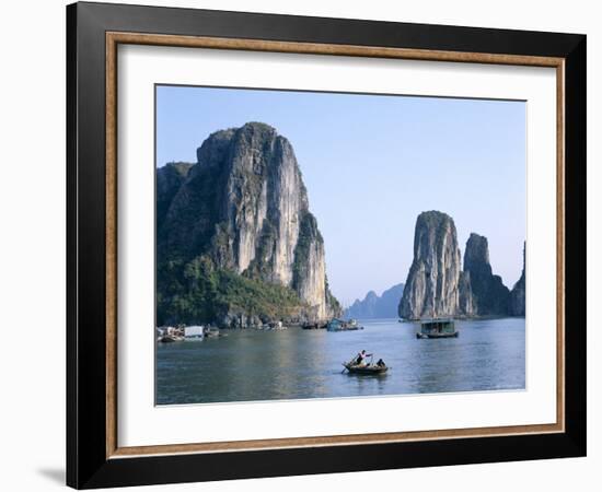 Halong Bay, Karst Limestone Rocks, House Boats, Vietnam-Steve Vidler-Framed Photographic Print