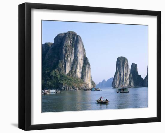 Halong Bay, Karst Limestone Rocks, House Boats, Vietnam-Steve Vidler-Framed Photographic Print