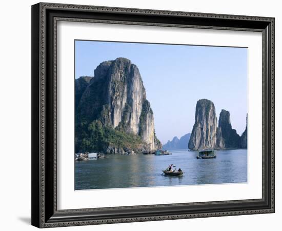 Halong Bay, Karst Limestone Rocks, House Boats, Vietnam-Steve Vidler-Framed Photographic Print