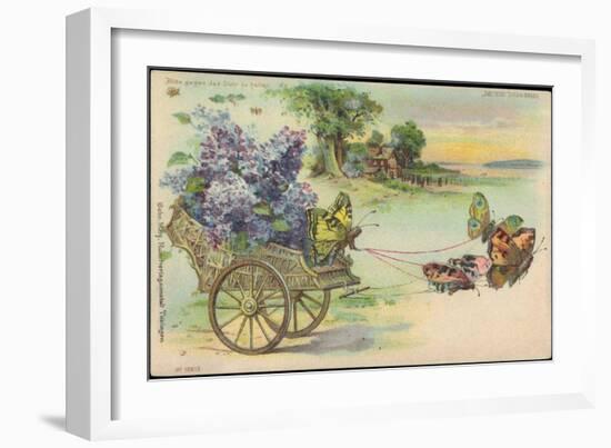 Haltgegendaslicht Litho Schmetterlinge, Blumenwagen, Kitsch, Meteor Drgm 88690-null-Framed Giclee Print