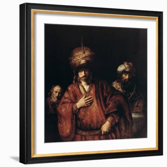 Haman Recognizes His Fate, C1665-Rembrandt van Rijn-Framed Giclee Print