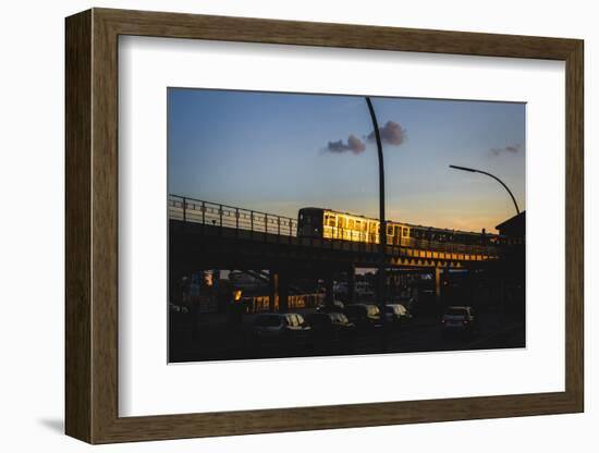 Hamburg - a Subway Car Driving over a Bridge at Sundown-Petra Daisenberger-Framed Photographic Print