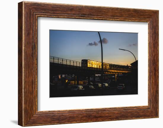 Hamburg - a Subway Car Driving over a Bridge at Sundown-Petra Daisenberger-Framed Photographic Print