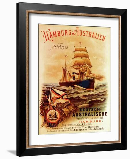 Hamburg - Australia', Poster Advertising the German Australian Steamship Company, 1889-German School-Framed Giclee Print