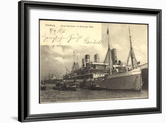 Hamburg, Dampfer E. Woermann Im Hafen Beim Verladen-null-Framed Giclee Print