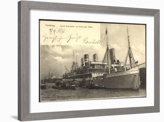 Hamburg, Dampfer E. Woermann Im Hafen Beim Verladen-null-Framed Giclee Print