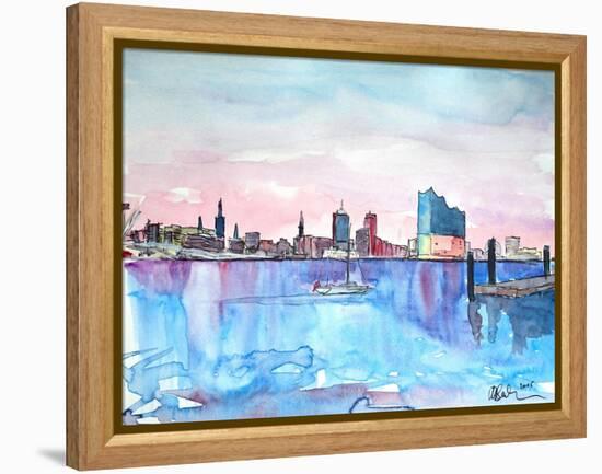 Hamburg Harbour Skyline and Elbe Philharmonic Hall-Markus Bleichner-Framed Stretched Canvas