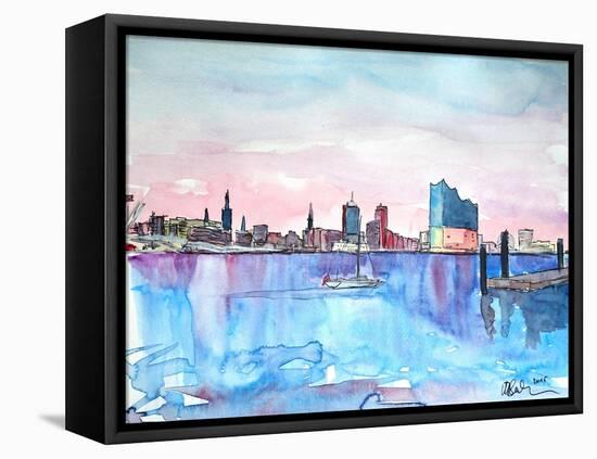 Hamburg Harbour Skyline and Elbe Philharmonic Hall-Markus Bleichner-Framed Stretched Canvas