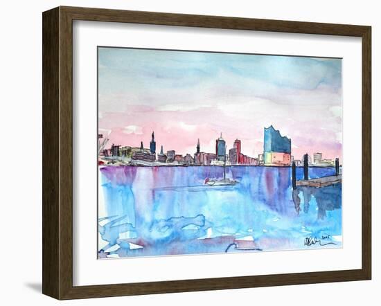 Hamburg Harbour Skyline and Elbe Philharmonic Hall-Markus Bleichner-Framed Art Print