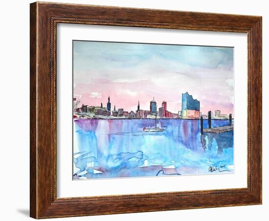 Hamburg Harbour Skyline and Elbe Philharmonic Hall-Markus Bleichner-Framed Art Print