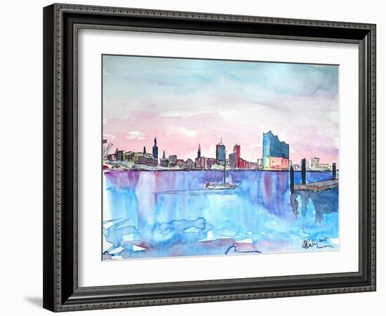 Hamburg Harbour Skyline and Elbe Philharmonic Hall-Markus Bleichner-Framed Art Print