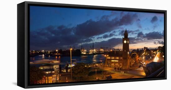 Hamburg, Panorama, Landing Stages, in the Evening-Catharina Lux-Framed Premier Image Canvas