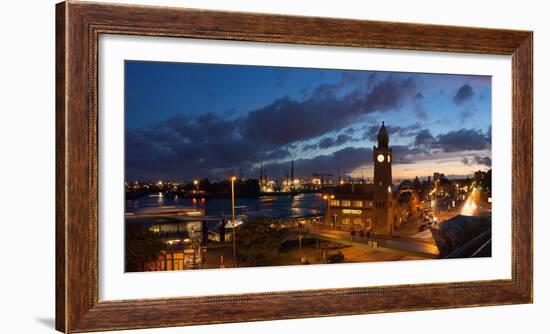 Hamburg, Panorama, Landing Stages, in the Evening-Catharina Lux-Framed Photographic Print