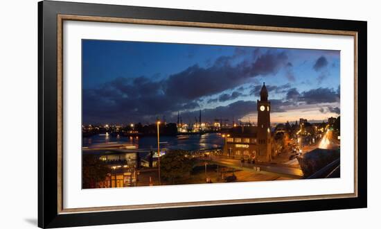 Hamburg, Panorama, Landing Stages, in the Evening-Catharina Lux-Framed Photographic Print