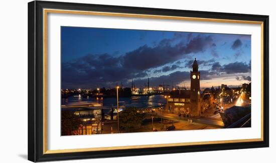 Hamburg, Panorama, Landing Stages, in the Evening-Catharina Lux-Framed Photographic Print