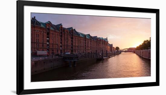 Hamburg, Panorama, Speicherstadt (City of Warehouses), Dusk-Catharina Lux-Framed Photographic Print