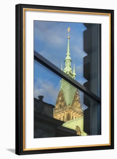 Hamburg, Reflection City Hall Tower-Catharina Lux-Framed Photographic Print