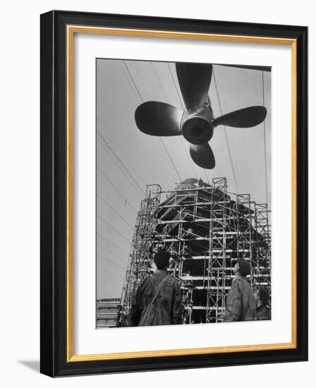 Hamburg's Biggest Shipyard, Deutsche Werft, Turns Out a New Oceangoing Ship Every Four Weeks-Walter Sanders-Framed Photographic Print