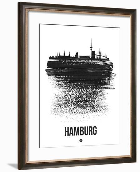 Hamburg Skyline Brush Stroke - Black-NaxArt-Framed Art Print