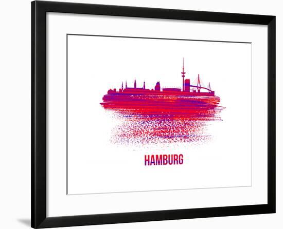 Hamburg Skyline Brush Stroke - Red-NaxArt-Framed Art Print