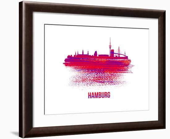 Hamburg Skyline Brush Stroke - Red-NaxArt-Framed Art Print