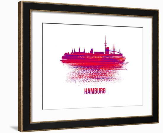 Hamburg Skyline Brush Stroke - Red-NaxArt-Framed Art Print