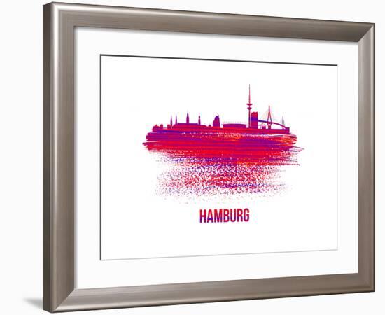 Hamburg Skyline Brush Stroke - Red-NaxArt-Framed Art Print