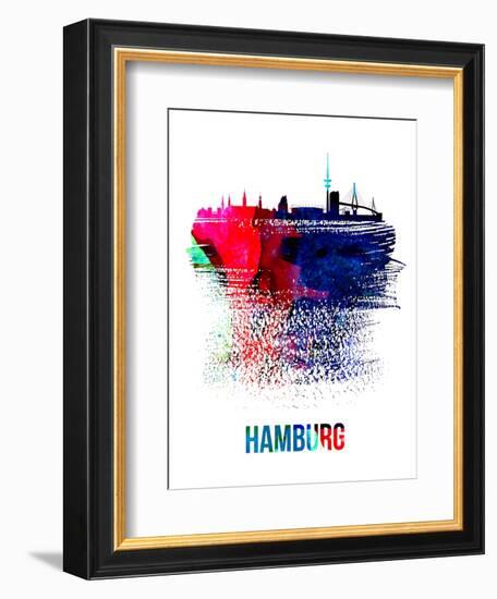 Hamburg Skyline Brush Stroke - Watercolor-NaxArt-Framed Art Print