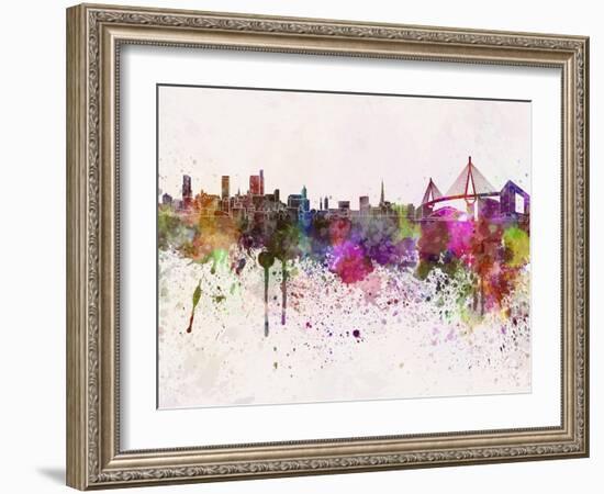 Hamburg Skyline in Watercolor Background-paulrommer-Framed Art Print