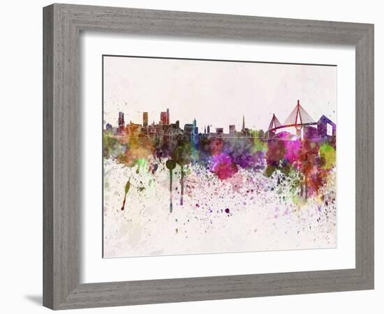 Hamburg Skyline in Watercolor Background-paulrommer-Framed Art Print