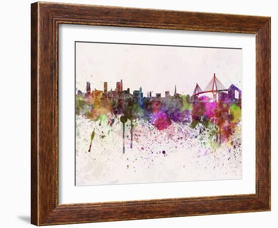 Hamburg Skyline in Watercolor Background-paulrommer-Framed Art Print