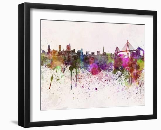 Hamburg Skyline in Watercolor Background-paulrommer-Framed Art Print