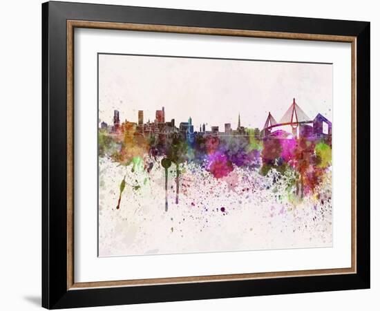 Hamburg Skyline in Watercolor Background-paulrommer-Framed Art Print