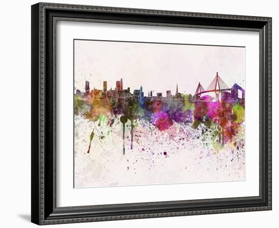 Hamburg Skyline in Watercolor Background-paulrommer-Framed Art Print