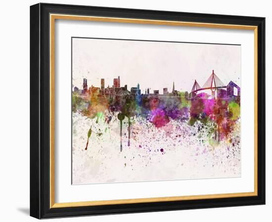 Hamburg Skyline in Watercolor Background-paulrommer-Framed Art Print