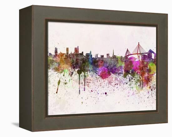 Hamburg Skyline in Watercolor Background-paulrommer-Framed Stretched Canvas