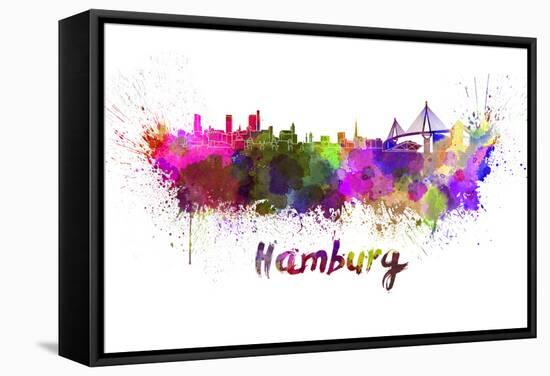 Hamburg Skyline in Watercolor-paulrommer-Framed Stretched Canvas