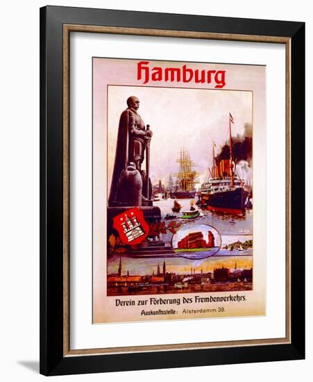 Hamburg: United for the Advancement of Tourism', Poster Advertising the Hamburg America Line, 1906-null-Framed Giclee Print