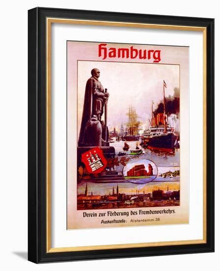 Hamburg: United for the Advancement of Tourism', Poster Advertising the Hamburg America Line, 1906-null-Framed Giclee Print