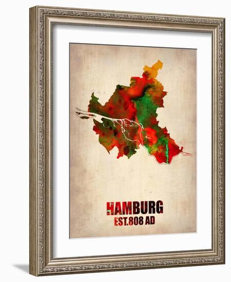 Hamburg Watercolor Map-NaxArt-Framed Art Print