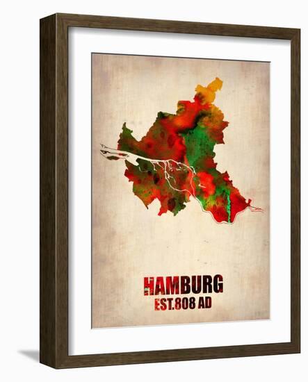 Hamburg Watercolor Map-NaxArt-Framed Art Print