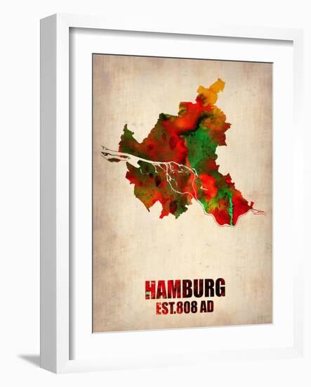 Hamburg Watercolor Map-NaxArt-Framed Art Print